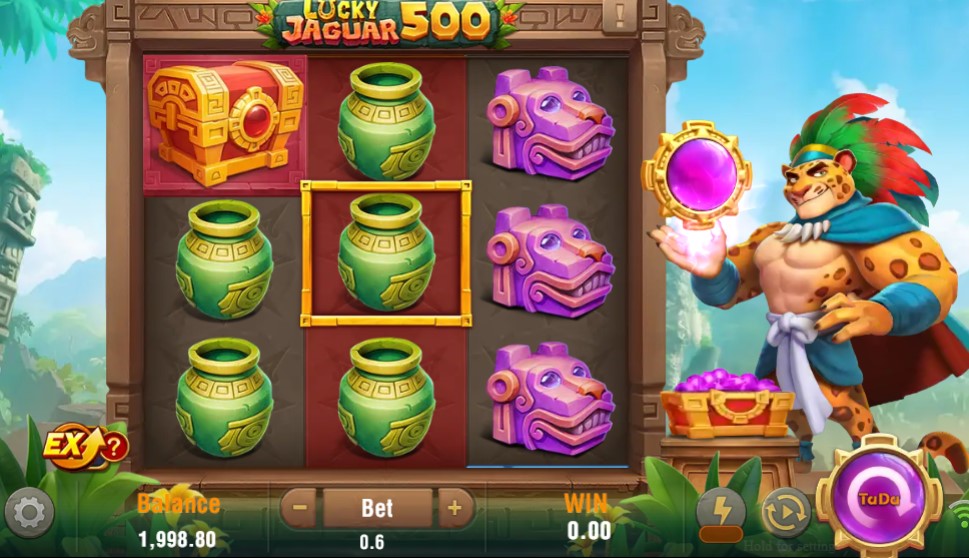 Símbolos aztecas y tótems de piedra que aparecen en los carretes de Lucky Jaguar 500